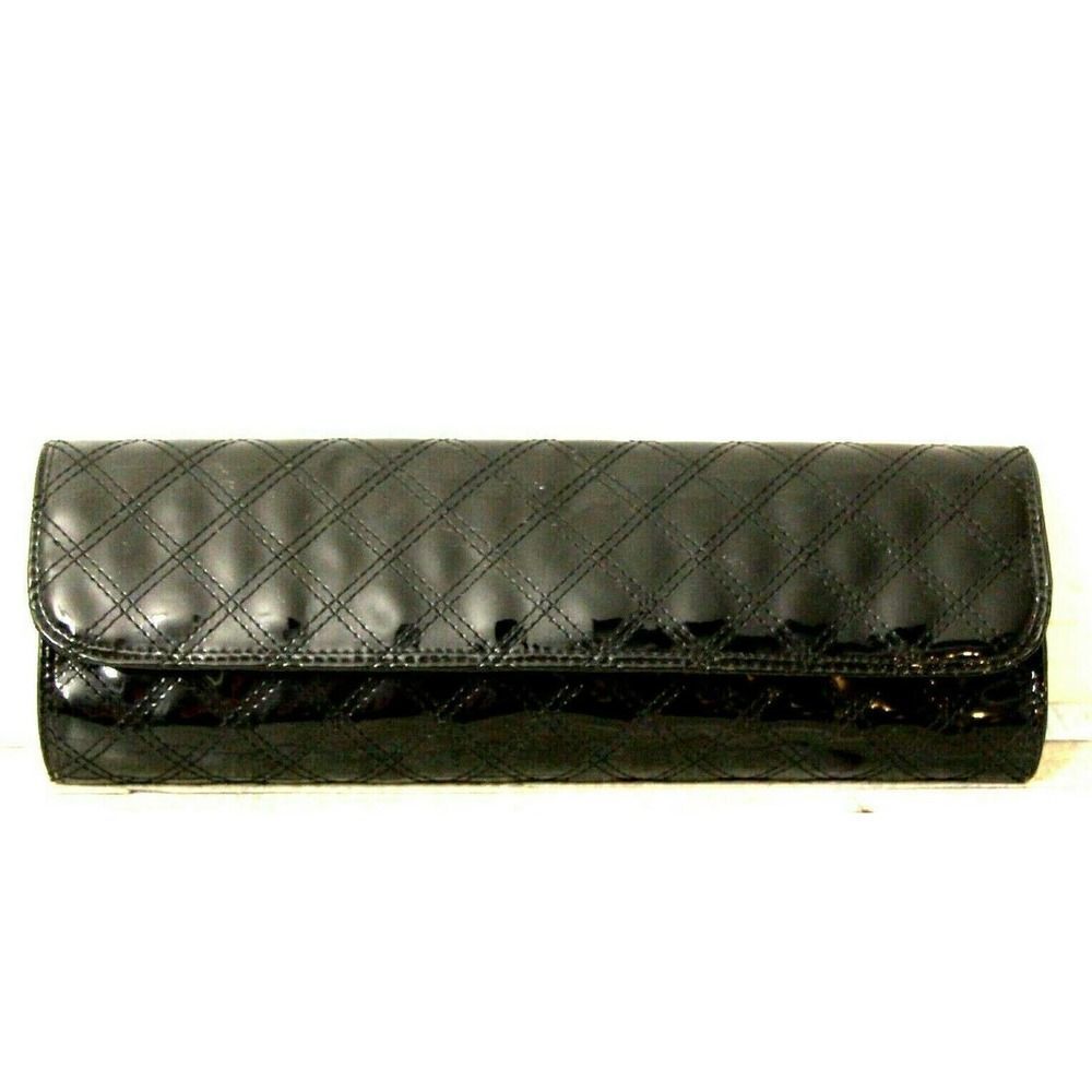 GAP QUILTED GLOSSY BLACK PATENT VEGAN LEATHER PVC FLAP CLUTCH PURSE HANDBAG